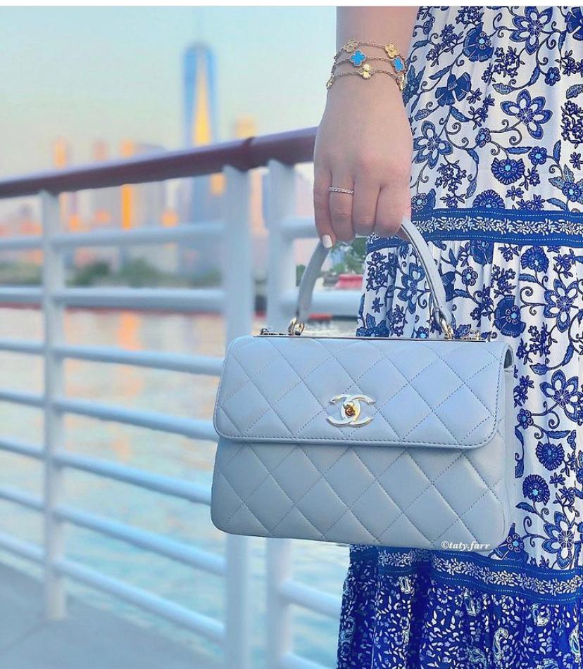 Túi Xách CHANEL Super TRENDY CC Màu Xanh Pastel